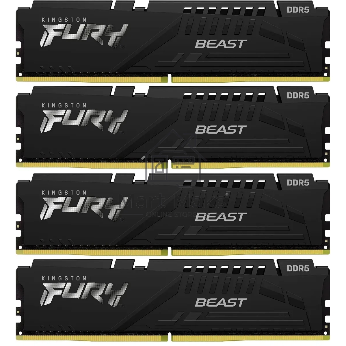 Оперативная память Kingston Fury Beast, DDR5, 64GB (4x16GB), 6000MHz, CL40, DIMM, с радиаторами, черный