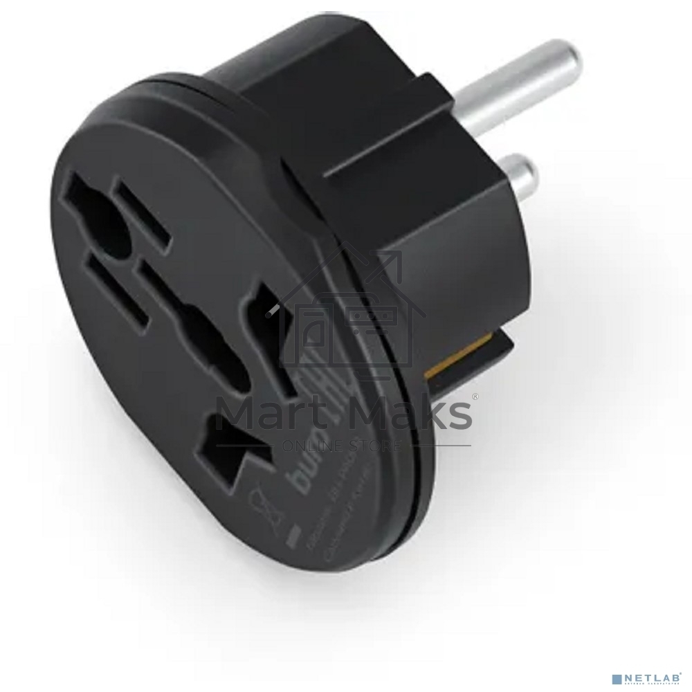 Адаптер-переходник Buro BU-PA01-B, 1 розетка, черный (пакет ПЭ)