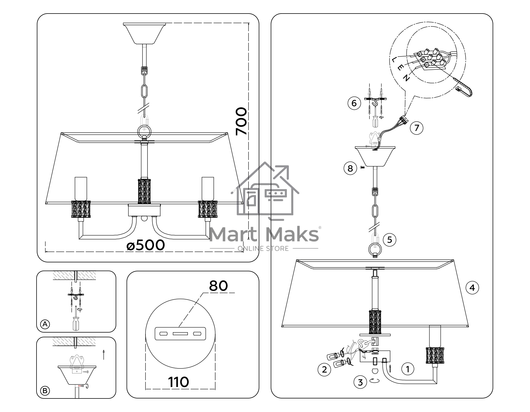 Люстра Ambrella light LH71211/5 CGD золото E14/5 max 40W D500*700