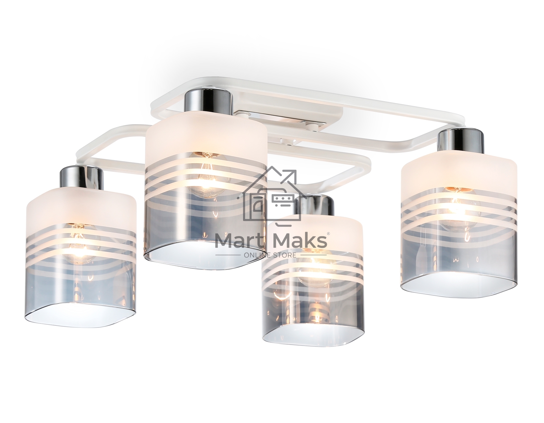 Светильник Ambrella light TR303205/4 WH/CH/SM/FR белый/хром/дымчатый/белый матовый E27*4 max 60W 370*370*200
