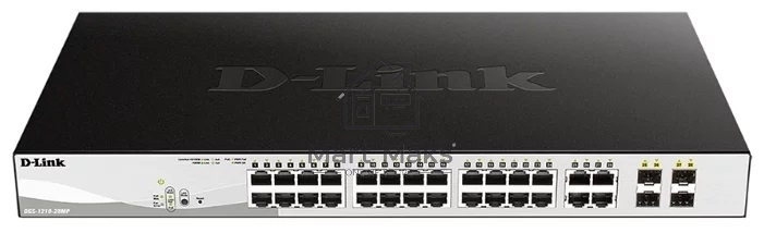 Коммутатор D-Link DGS-1210-28MP/FL1A, L2 Managed Switch with 24 10/100/1000Base-T ports and 4 100/1000Base-T/SFP combo-ports (24 PoE ports 802.3af/802.3at (30 W), PoE Budget 370 W).8K Mac address, 802.3x Flow C