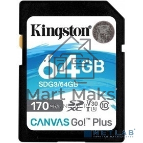 Флеш карта Kingston 64GB SDXC Canvas Go Plus 170R C10 UHS-I U3 V30 EAN: 740617301397