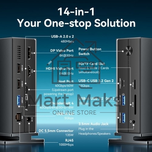 Мультифункциональная док-станция Vention USB Type C 14 в 1 с поддержкой Thunderbolt 4