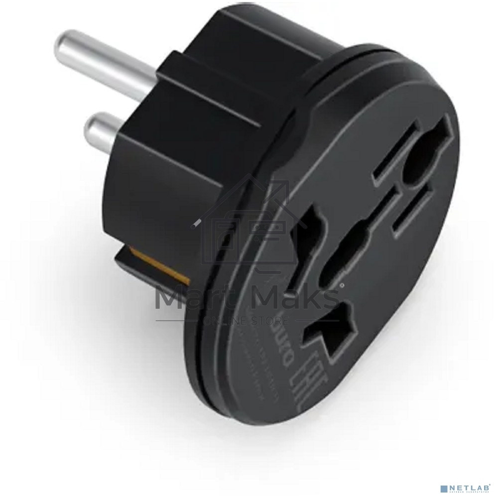 Адаптер-переходник Buro BU-PA01-B, 1 розетка, черный (пакет ПЭ)