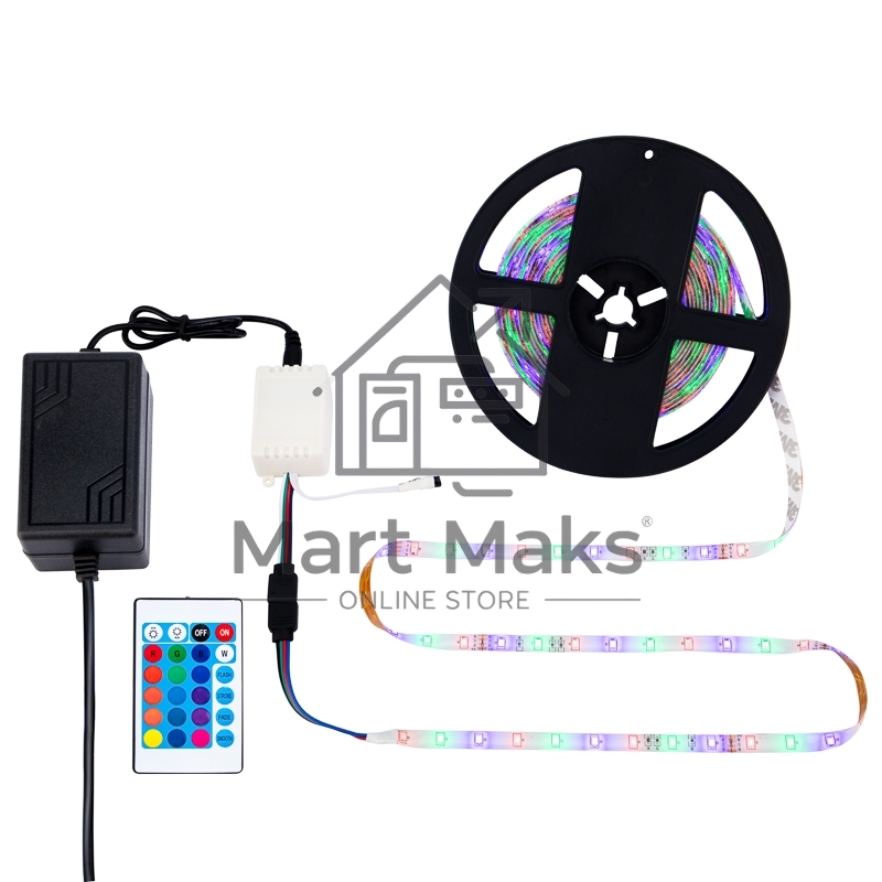 Комплект светодиодной ленты 5 м с блоком питания и RGB контроллером IP65, свечение RGB LAMPER