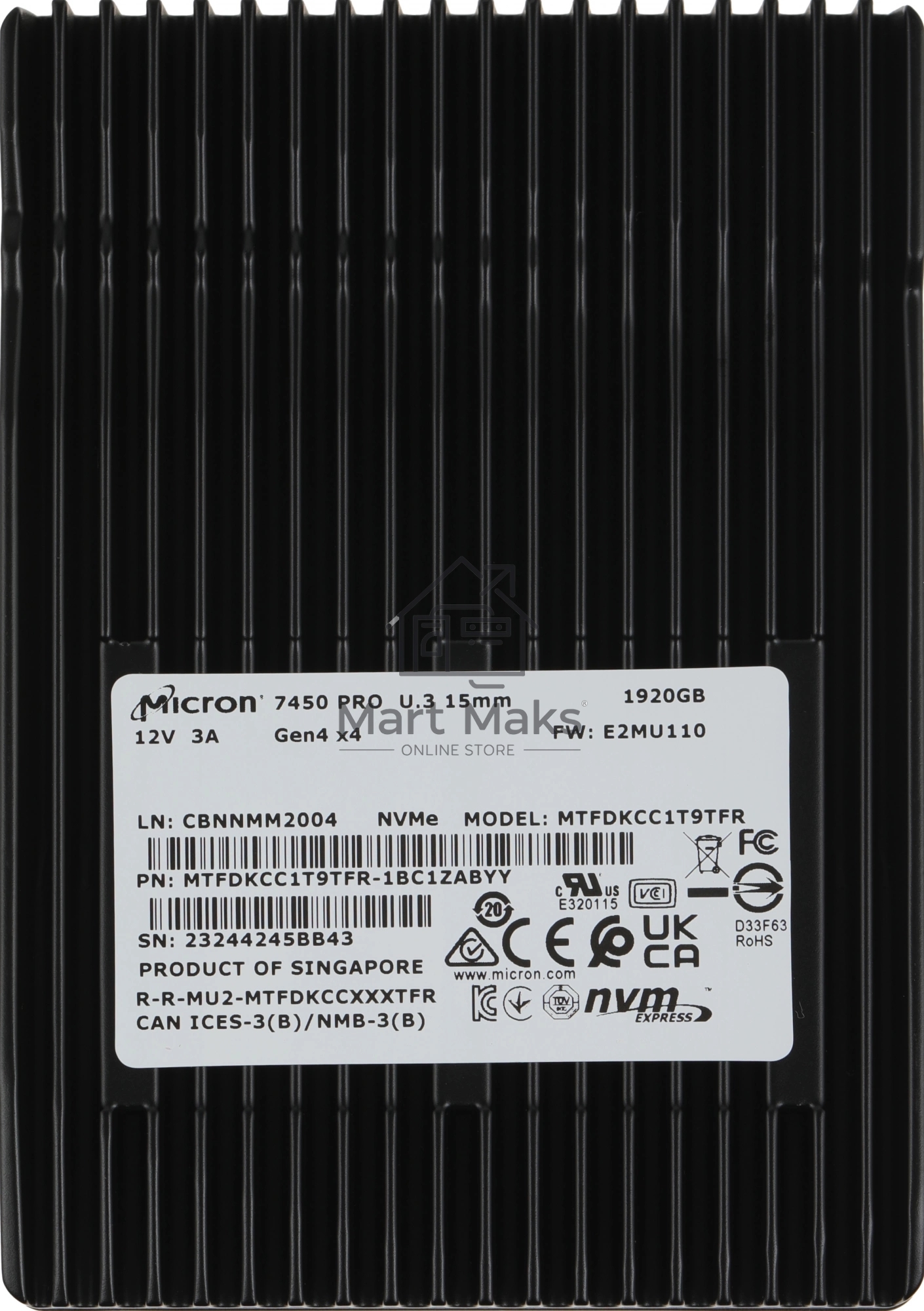Накопитель SSD Micron 7450 Pro, 1.92TB, 2.5
