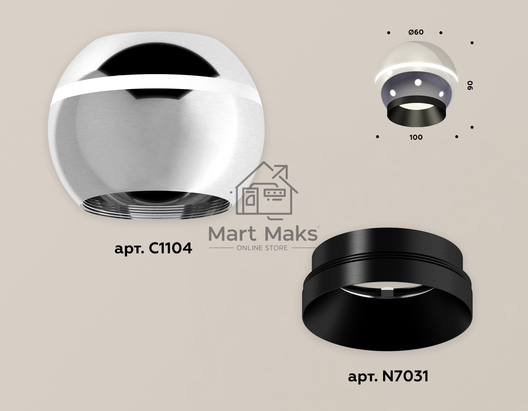 Светильник Ambrella Light XS1104001 PSL/PBK серебро полированное/черный полированный MR16 GU5.3 LED 3W 4200K (C1104, N7031)