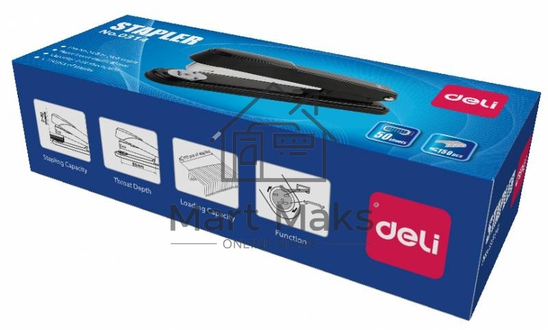 Степлер Deli E0314 24/6 24/8 26/6 (50 листов), ассорти, 150 скоб, металл, коробка