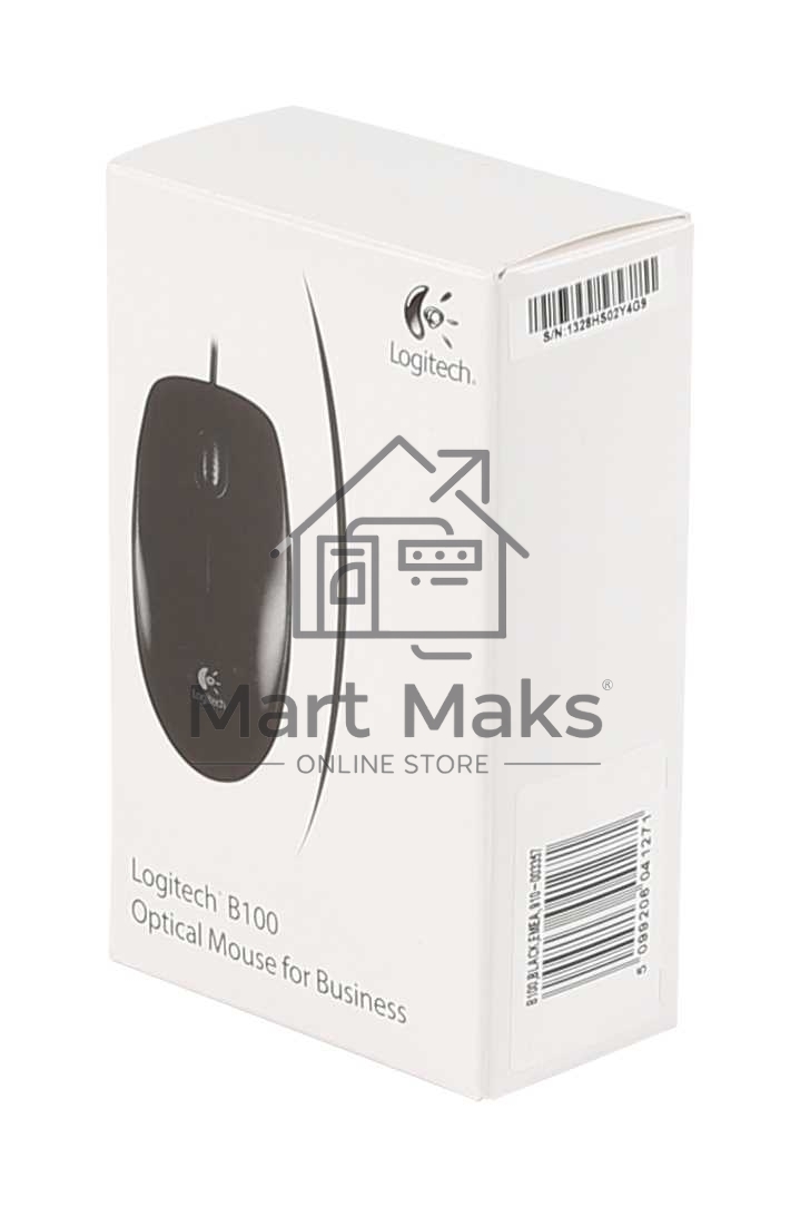 Мышь проводная Logitech B100 черный, 1000 dpi, USB, кнопки - 3