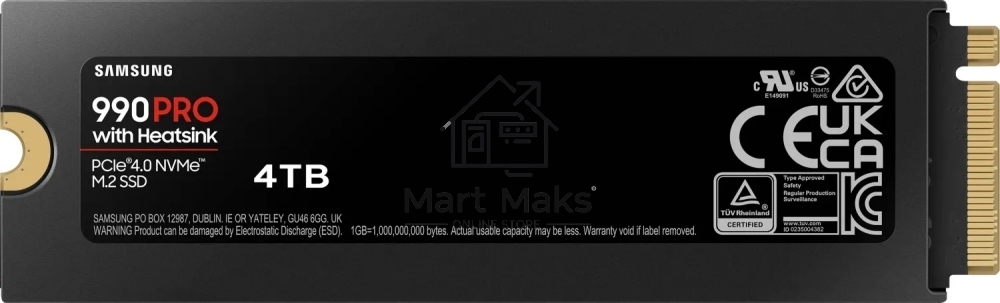 Накопитель SSD Samsung 990 Pro MZ-V9P4T0CW, 4Tb, PCIe 4.0 x4, M.2 2280, NVMe, R/W 7450/6900, с радиатором