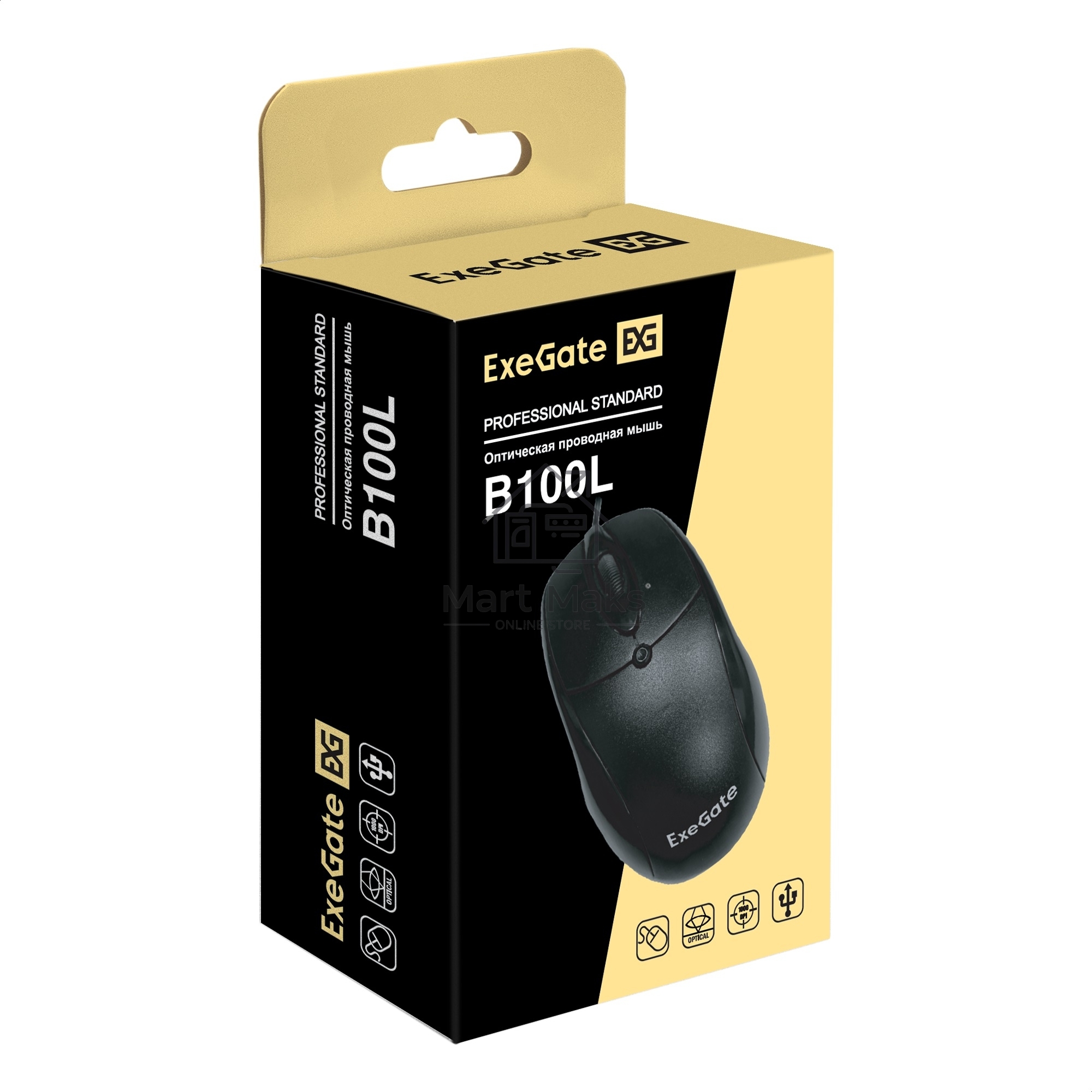 Мышь проводная ExeGate Professional Standard B100L черный, 1000 dpi, USB, кнопки - 3