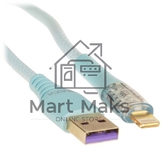 Кабель Maxvi MC-19L blue, USB-A - Lightning, 2.4A, LED ток макс. нагрузки 2.4А, макс. напряжение 5V; стандарт USB 2.0; длина кабеля 1.5м, нейлоновая оплетка, металлические корпуса разъемов,LED подсветка, цвет: синий
