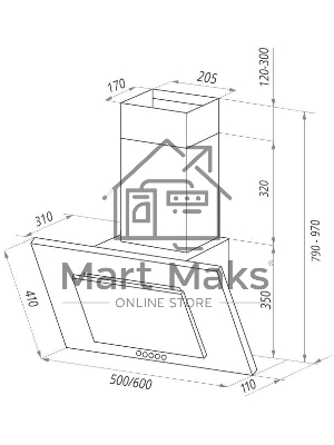 Вытяжка наклонная Maunfeld Tower C 60 черный, 60 см, 650 куб. м/ч, 51 дБ