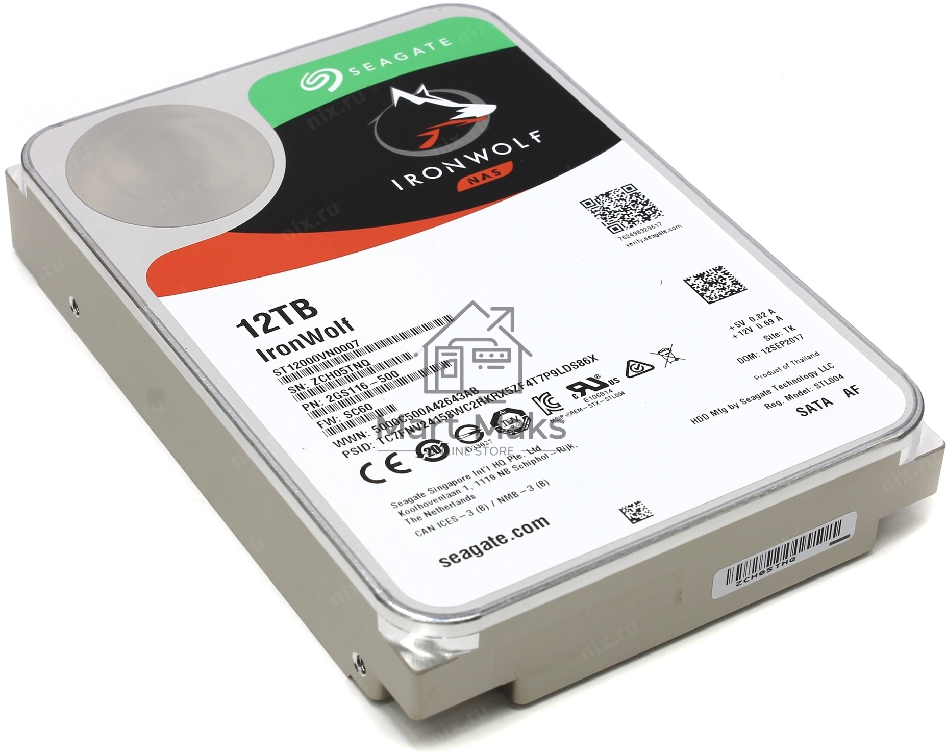 Жесткий диск Seagate Ironwolf ST12000VN0008, 12TB SATA 6.0Gb/s, 7200 rpm, 256mb buffer, 3.5