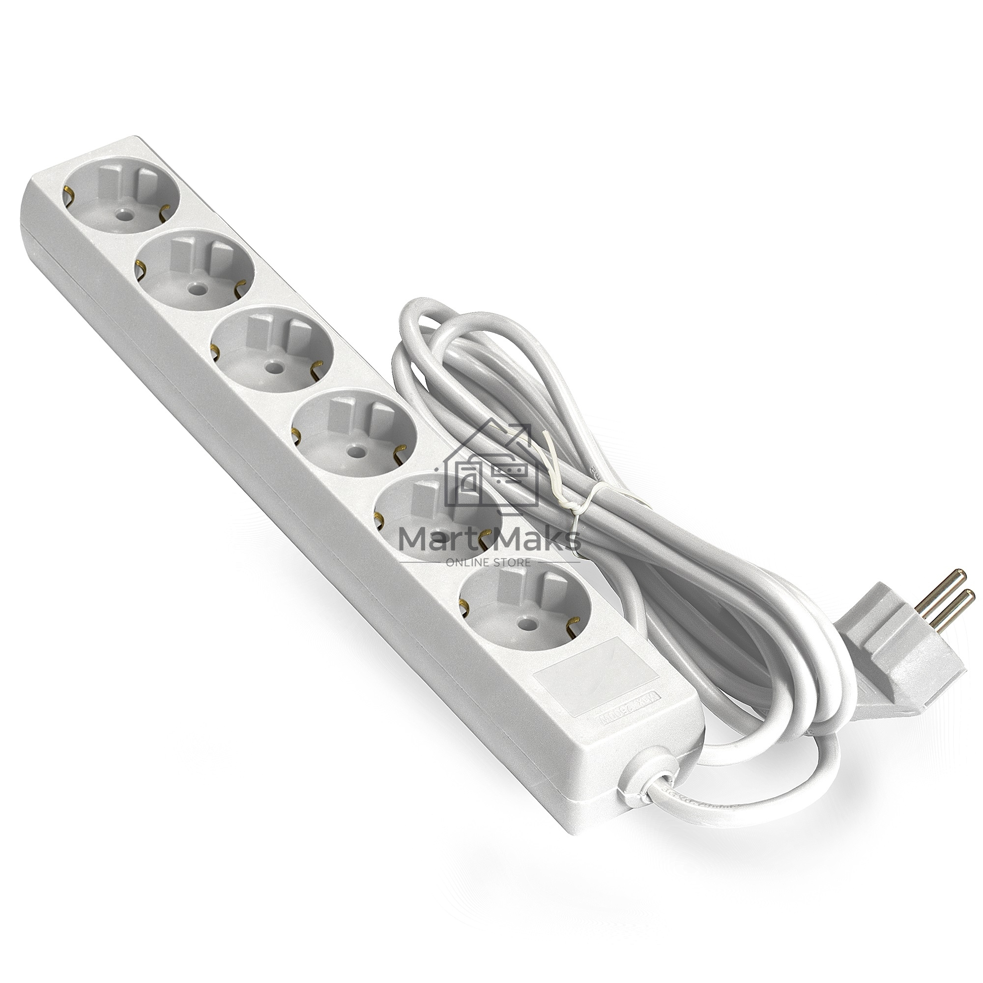 Удлинитель ExeGate ECE-6-5W (EX285836RUS), белый, 5 м, евровилка с заземлением, 6 евророзеток с заземлением, 2200 Вт
