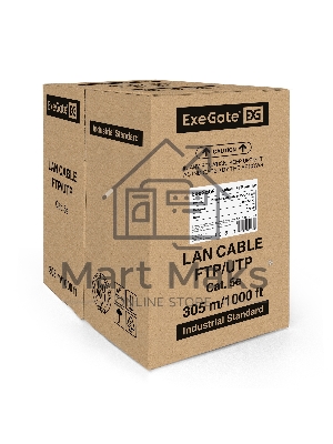 Кабель ExeGate FTP 4 пары кат.5e медь, 24AWG, экран, бухта 305м, серый, PVC