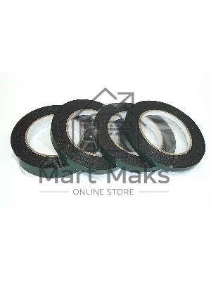 Скотч двусторонний черный вспененный с зеленой защитной лентой толщина 1мм, ширина 12мм длина 5м