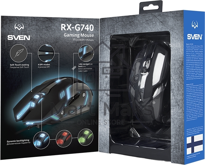 Мышь проводная SVEN RX-G740 черный, 2400 dpi, USB, кнопки - 6