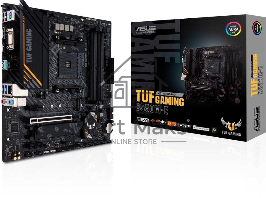 Материнская плата ASUS TUF GAMING B550M-E, AM4, AMD B550, 4xDDR4, 4xSATA, 2xM.2, 1xPCI-E 4.0 x16, 2xPCI-E x1, 1xHDMI, 1xDP, 1xVGA, 1x 1Gb LAN, 2xUSB 2.0, 2xUSB 3.2 Gen 1, 2xUSB 3.2 Gen 2, 3x3.5 мм, 7.1, Micro-ATX