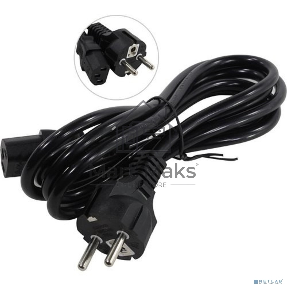 Кабель питания ExeGate Power PC-1,8P (Евровилка Schuko->С13) VDE-250V-3*1.0-CU, 10A, черный, 1.8м