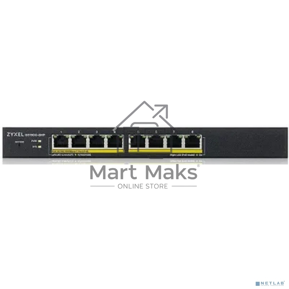 Коммутатор Smart L2 PoE+ Zyxel GS1900-8HP, 8xGE PoE+, настольный, бесшумный, бюджет PoE 70 Вт