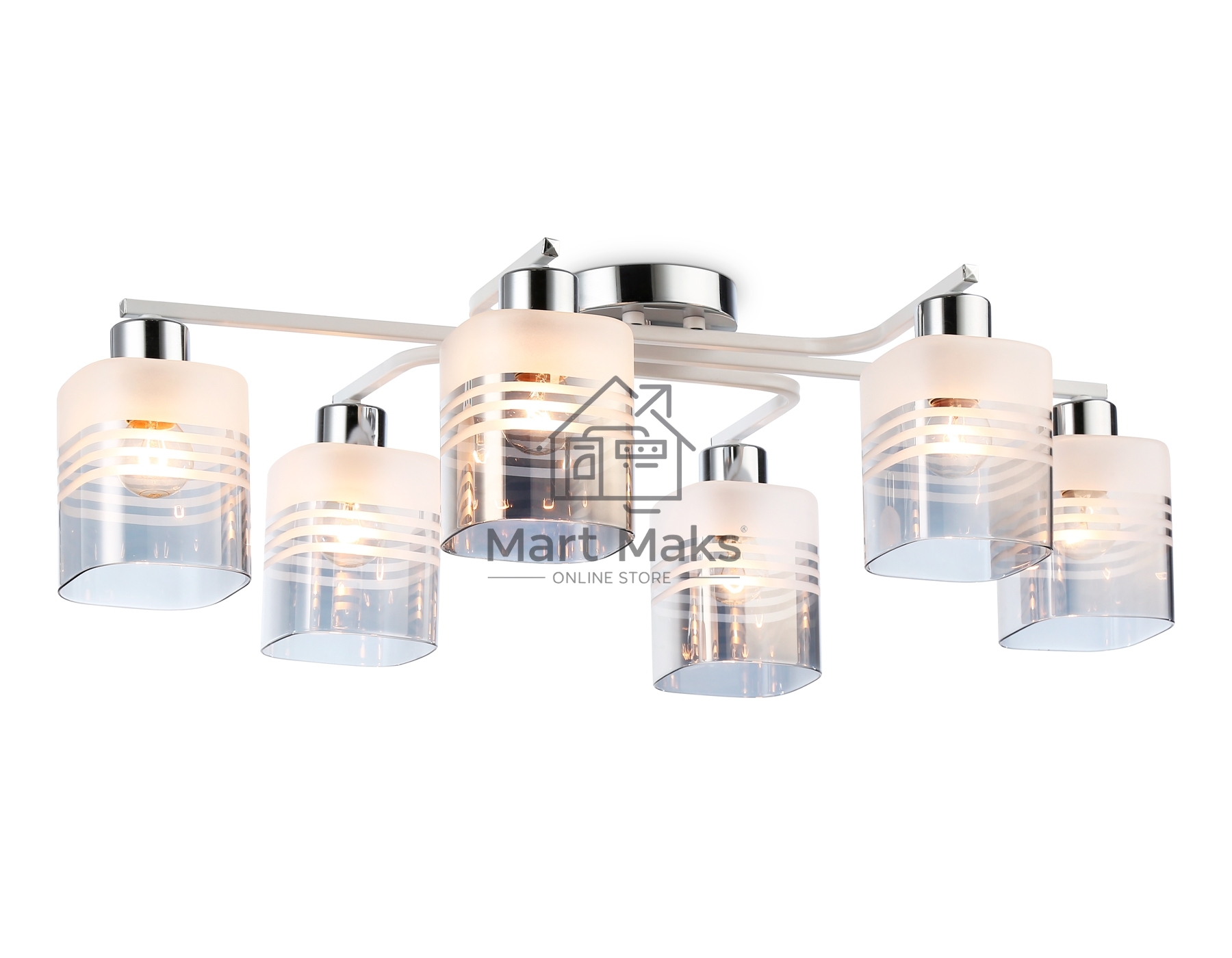 Светильник Ambrella light TR303207/6 WH/CH/SM/FR белый/хром/дымчатый/белый матовый E27*6 max 60W 710*400*200