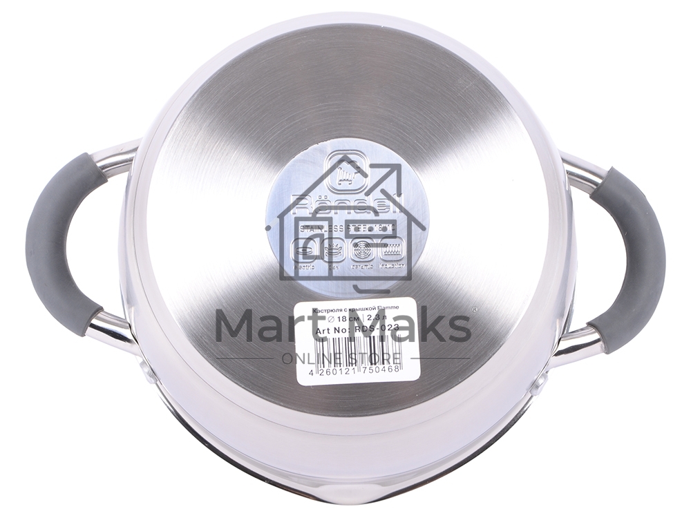 Кастрюля Rondell RDS-023 с\кр 18 см, (2,3л) Flamme (нерж.сталь 18/10,ручки из нерж.стали со вставкой силикон)