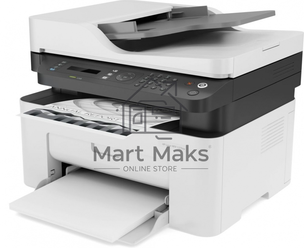 МФУ лазерный HP Laser MFP 137fnw (4ZB84A), A4, ч/б, печ. до 20 стр/мин., скан. до 15 стр/мин. (ч/б) 6 стр/мин. (цвет), 1200 x 1200 dpi (печать) 600x600dpi (скан.), USB, RJ-45, Wi-Fi, Air Print, Mopria