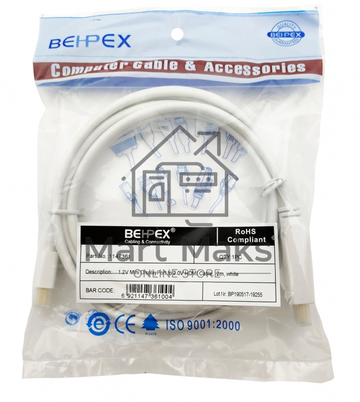 Кабель 1.2v miniDisplayPort (m) HDMI (m) 2м