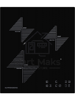 Индукционная варочная панель Kuppersberg ICO 402/ширина 45 см, 2 зоны 1,3 кВт(BOOSTER 1,5 кВт), 1 зона 2 кВт(BOOSTER 2,2 кВт),электронное сенсорное управление, 4 цифровых дисплев, 9 уровней мощности,автоматическое отключение,