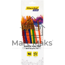 Набор кистей Silwerhof Color (набор 10шт) синтетика круглая №2,3/плоская №3,6,7,12/овальная №3,10