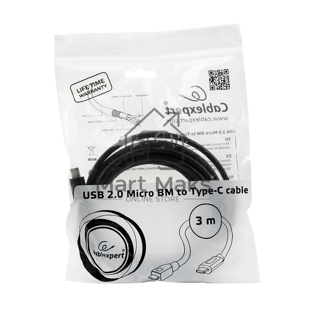 Кабель Cablexpert CCP-USB2-mBMCM-10 USB2.0 microBM/USB3.1TypeC, 3м, 