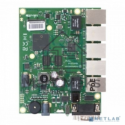 Плата маршрутизатора RB450Gx4 без корпуса RouterBOARD 450Gx4 with four core 716MHz Atheros CPU, 1 GB RAM, 5 Gigabit LAN ports, PoE OUT on port #5, RouterOS L5