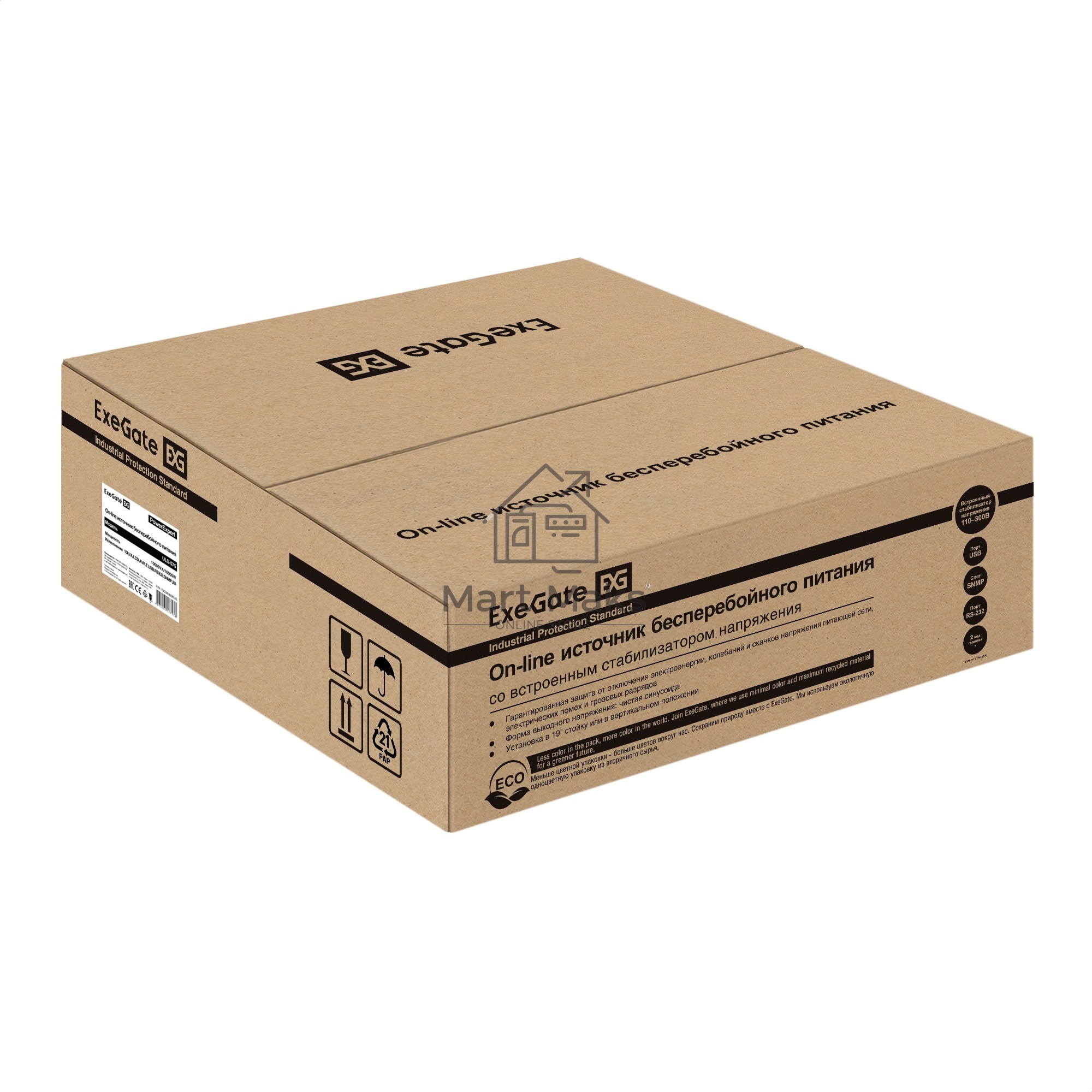 Источник бесперебойного питания On-line ExeGate PowerExpert ULS-575-10kVA.LCD.AVR.T.USB.RS232.SNMP.2U <10000VA/10000W, On-Line, PF=1, LCD, клеммы, RS232, USB, SNMP-slot, EPO, батареи внешние 192В/240В суммарной емкостью до 400Ah, Rackmount 2U/Tower, метал
