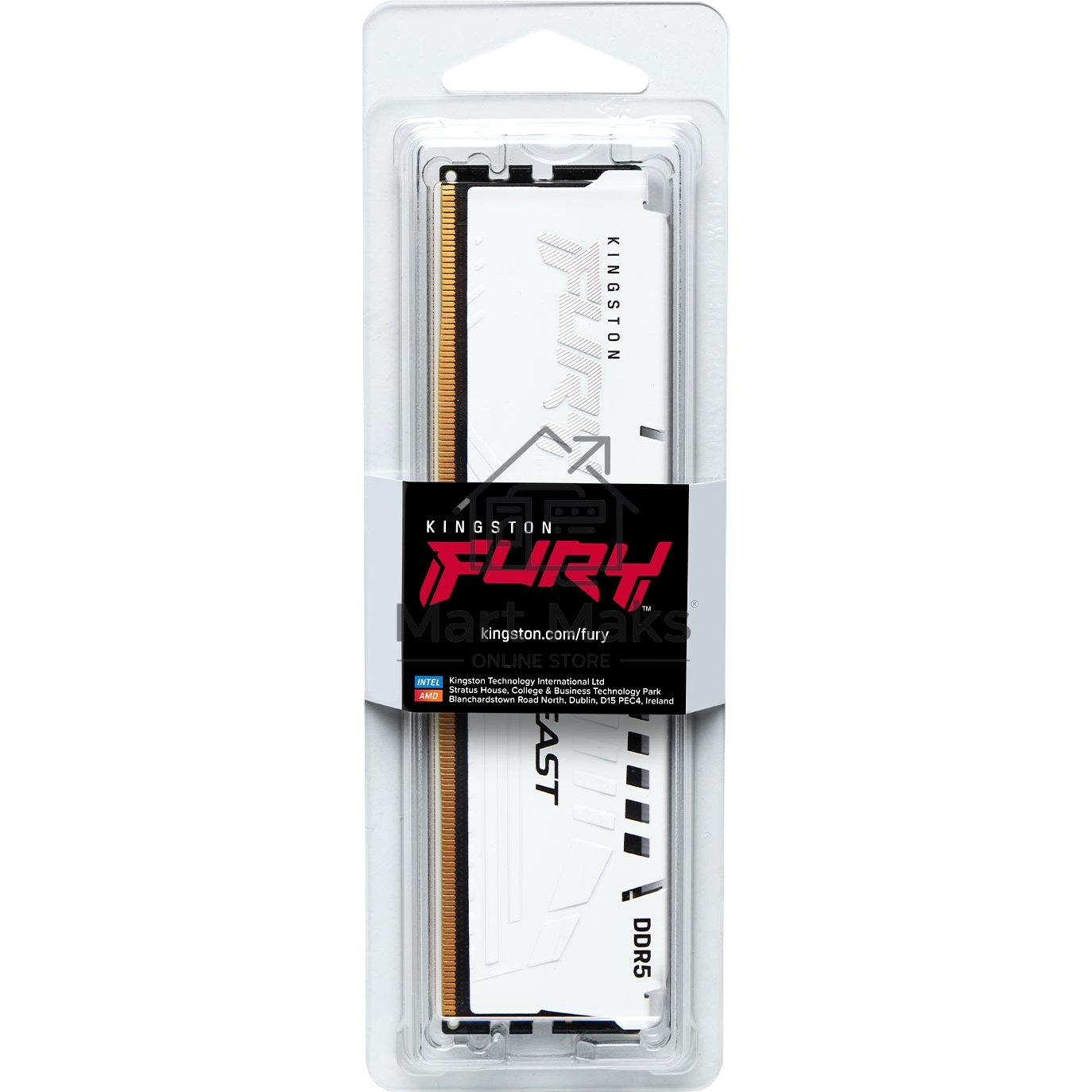 Оперативная память Kingston Fury Beast, DDR5, 16GB (1x16GB), 5200MHz, CL40, DIMM, с радиатором, белый
