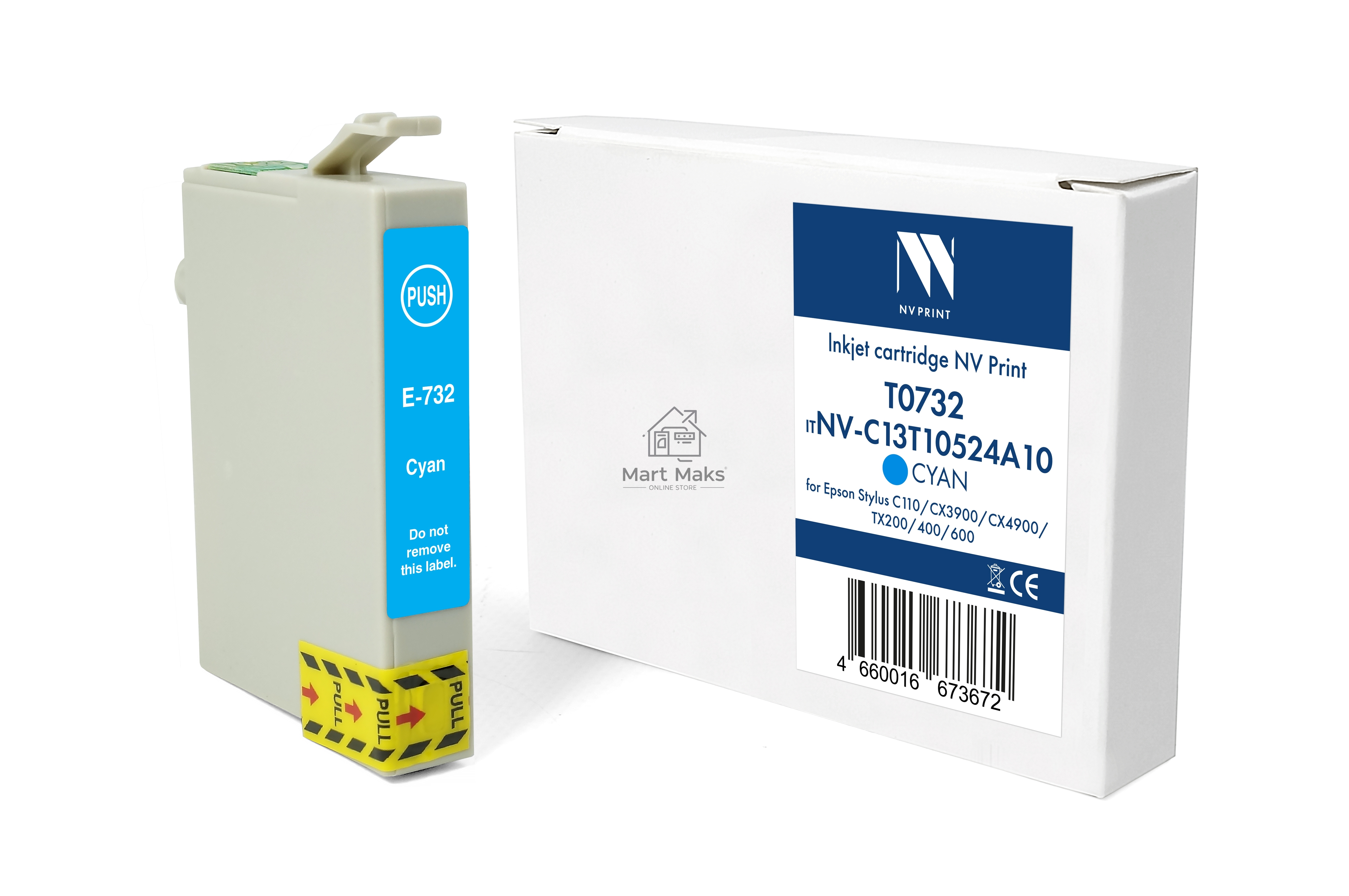 Картридж струйный NVPrint T0732 (NV-C13T10524A10) Cyan для Epson Stylus C110/СХ3900/CX4900/TX200/400/600 (13.5 мл) совместимый