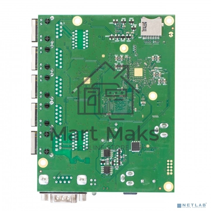 Плата маршрутизатора RB450Gx4 без корпуса RouterBOARD 450Gx4 with four core 716MHz Atheros CPU, 1 GB RAM, 5 Gigabit LAN ports, PoE OUT on port #5, RouterOS L5