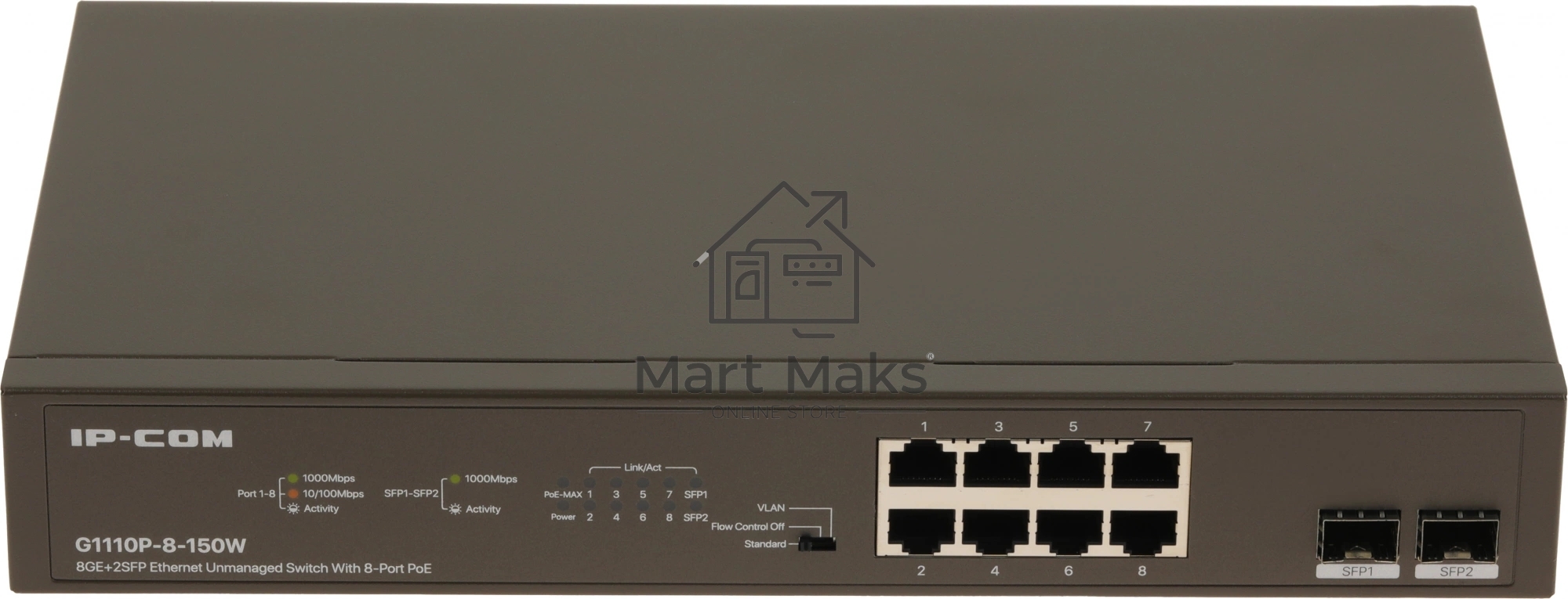 Неуправляемый коммутатор IP-COM G1110P-8-150W Ethernet 8GE+2SFP С 8-Портовым PoE