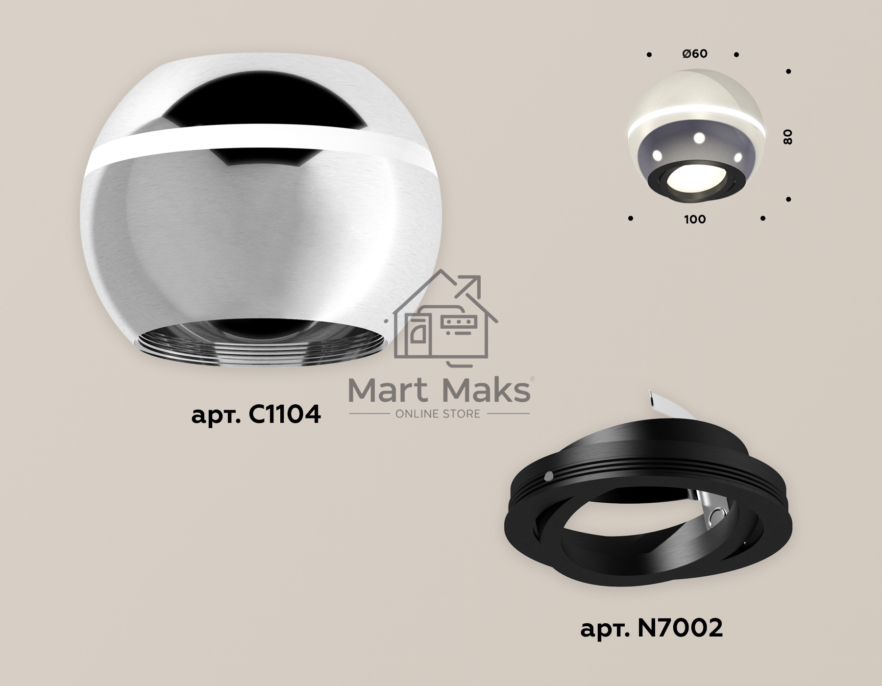 Светильник Ambrella Light XS1104010 PSL/PBK серебро полированное/черный полированный MR16 GU5.3 LED 3W 4200K (C1104, N7002)
