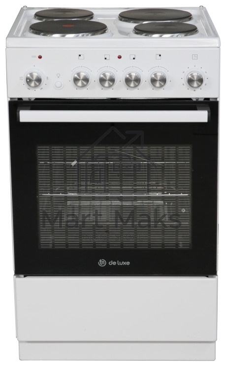 Плита электрическая De Luxe 5004.16Э белый, конфорок 4 шт, духовка 46 л, 50 см x 85 см x 50 см