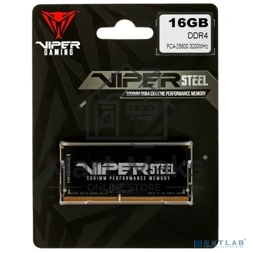 Оперативная память Patriot Steel Series, DDR4, 16GB (1x16 GB), 3200 MHz, CL22, радиатор, черный, SO-DIMM