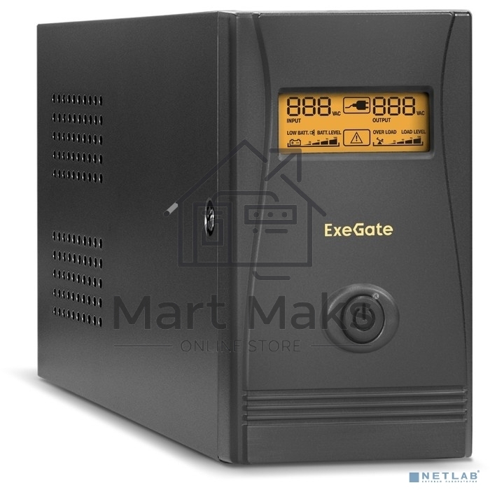 Источник бесперебойного питания ExeGate Power Smart ULB-850.LCD.AVR.EURO.RJ<850VA/480W, LCD, AVR, 2 евророзетки, RJ45/11, Black>