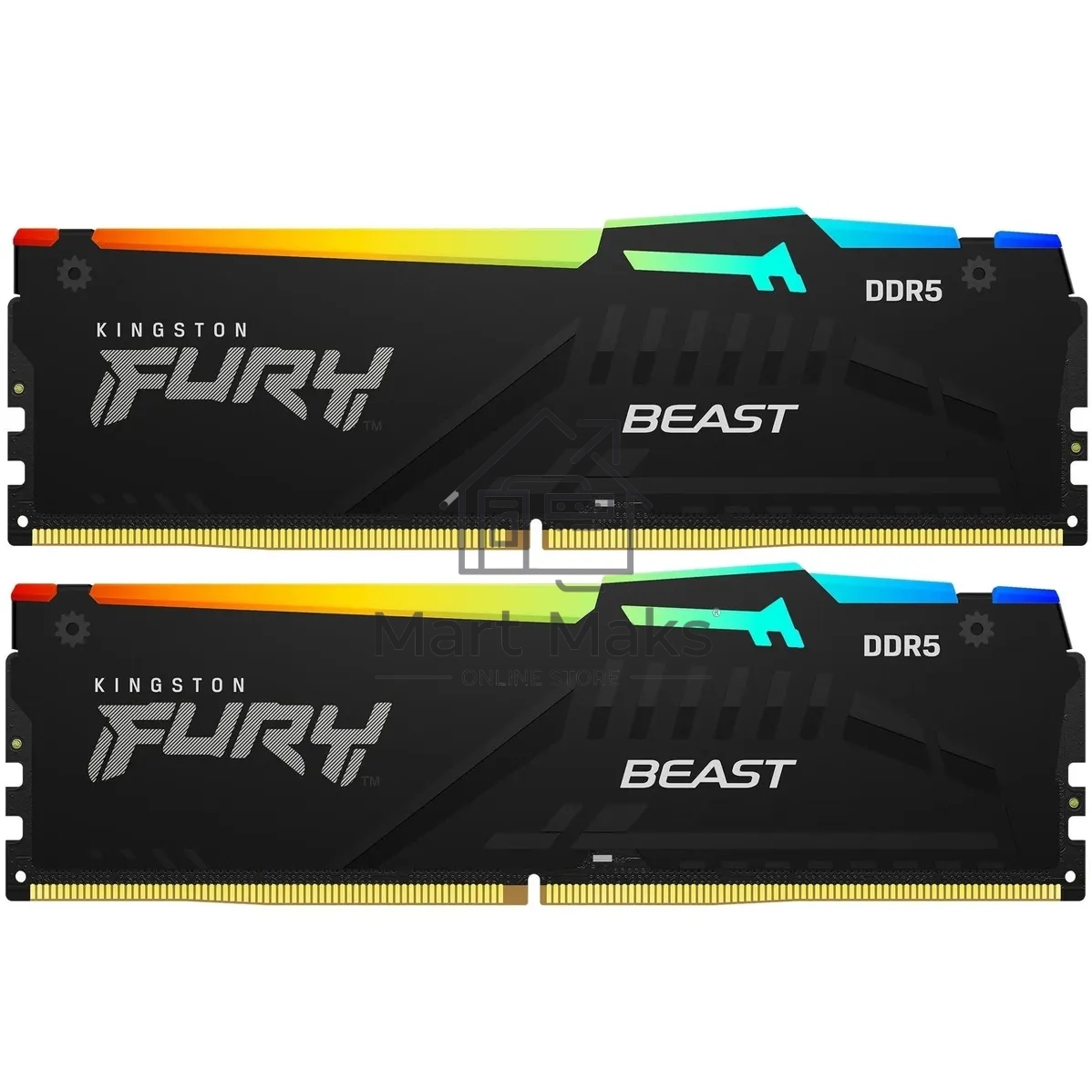 Оперативная память Kingston Fury Beast, DDR5, 64GB (2x32GB), 6000MHz, CL30, DIMM, с радиаторами, RGB, черный