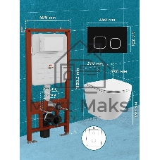 Комплект BAU 6 в 1: усиленная инсталляция BAU IDEAL, унитаз подвесной безободковый вихревой Bau Dream Hurricane3, сиденье дюропласт микролифт, клавиша BAU Strike, черная матовая