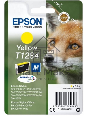Картридж струйный Epson T1284 (C13T12844012/C13T12844011) желтый для S22/SX125/SX425/BX305