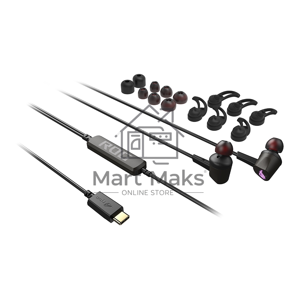 Игровые наушники чёрные ASUS ROG Cetra II (вкладыши, USB-C, RGB подсветка, ПУ, чехол, 90YH02S0-B2UA00)