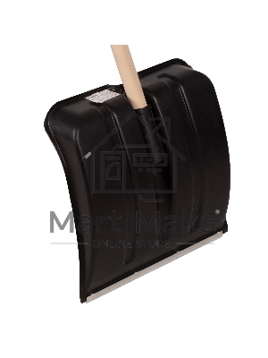 Лопата для уборки снега пластиковая, 380х385х1420 мм, оцинк. планка, деревянный черенок Россия