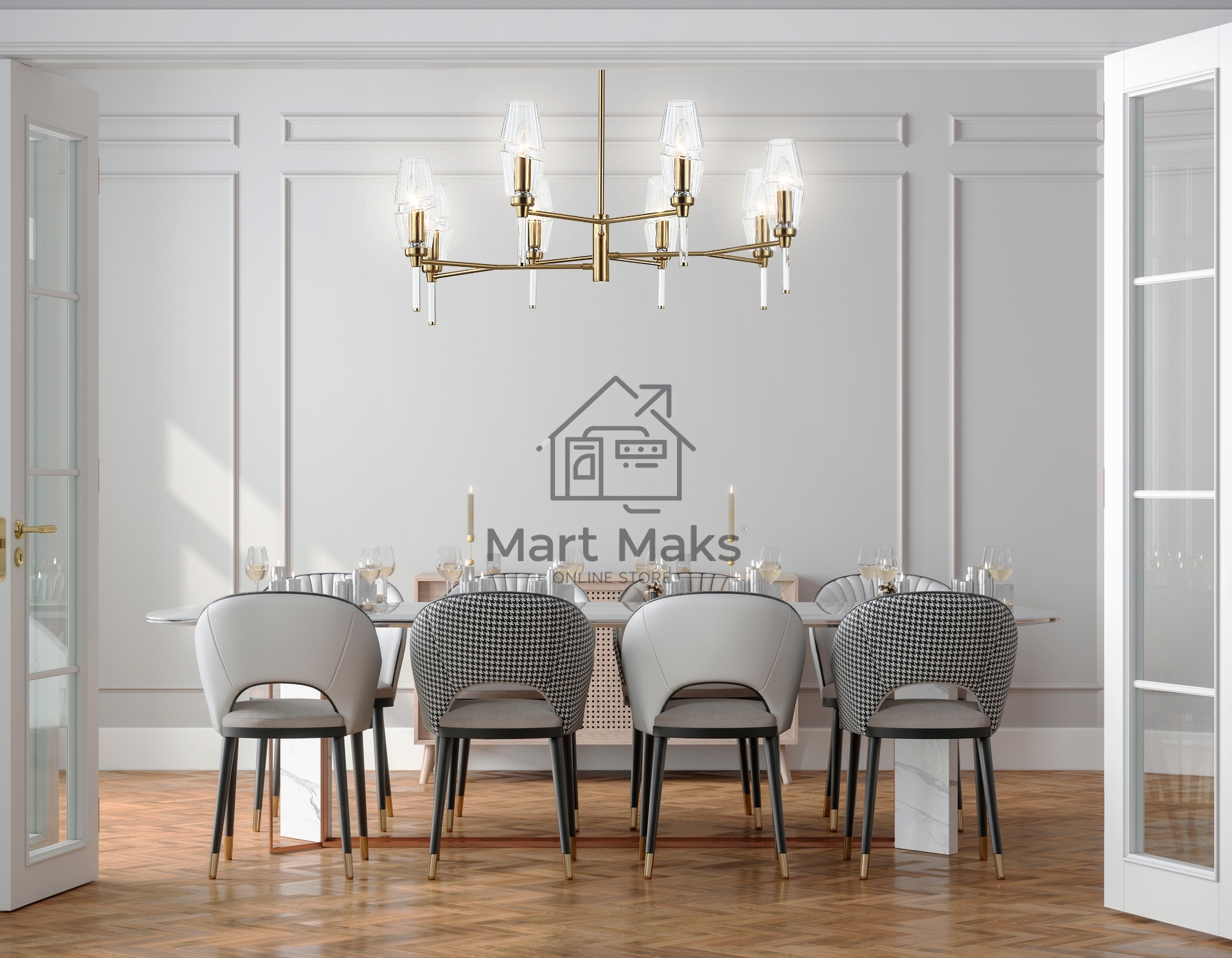 Люстра Ambrella light LH55202/8 BS/CL латунь/прозрачный E14*8 max 40W D800*520