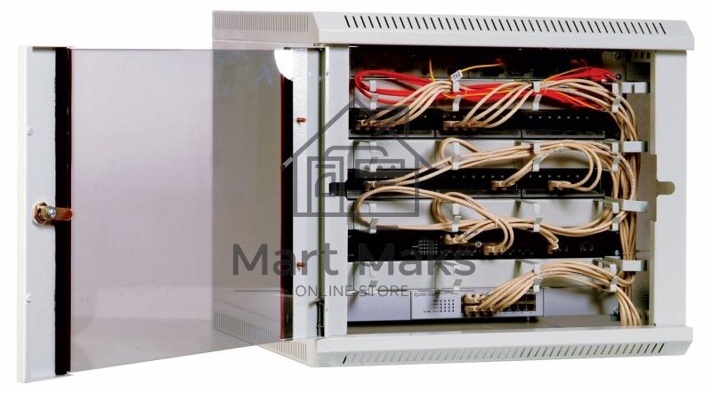 Шкаф настенный ЦМО ШРН-12.650 12U 600x650мм пер.дв.стекл несъемные бок.пан. 50кг серый