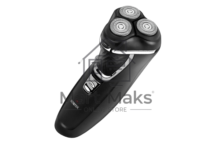 Бритва Centek CT-2176 (черн/хром) ротор, 3 плавающие головки, аккумулятор + работа от сети, триммер